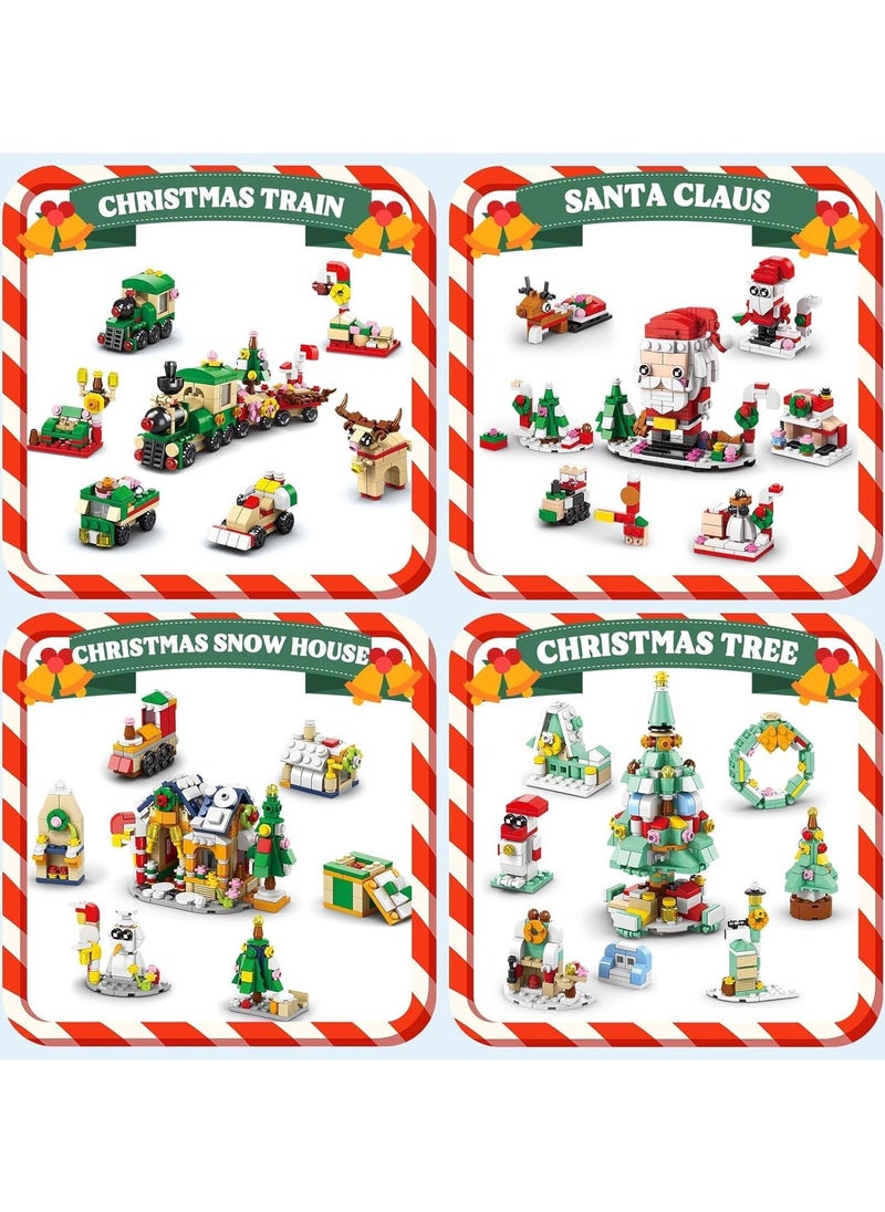 Beauenty 2024 Christmas Building Blocks For Kids,24 Days Countdown Calendars Blind Box-24PC Mini Building Blocks- 6 In 1 Christmas Santa Tree Train House Block Toy Set for 8-12 Kids Gifts