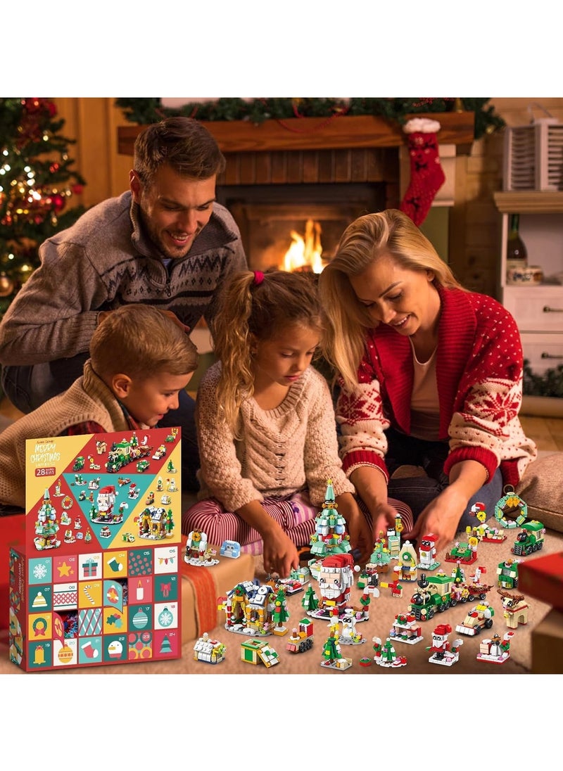 Beauenty 2024 Christmas Building Blocks For Kids,24 Days Countdown Calendars Blind Box-24PC Mini Building Blocks- 6 In 1 Christmas Santa Tree Train House Block Toy Set for 8-12 Kids Gifts