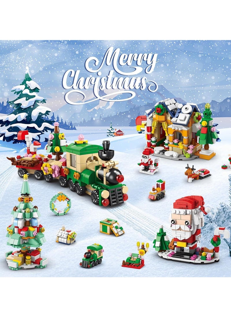 Beauenty 2024 Christmas Building Blocks For Kids,24 Days Countdown Calendars Blind Box-24PC Mini Building Blocks- 6 In 1 Christmas Santa Tree Train House Block Toy Set for 8-12 Kids Gifts