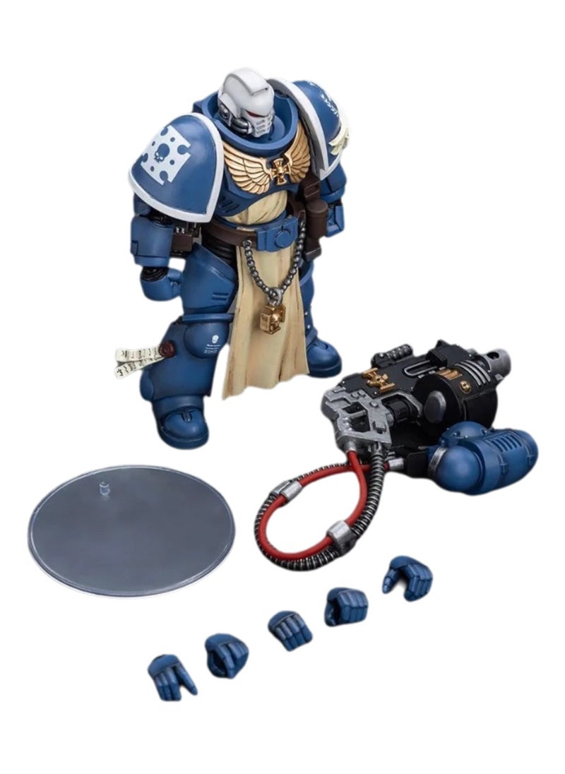 JOYTOY Warhammer 40,000 Action Figure, Ultramarine Veteran with Heavy Bolter, 4.7-inch 1/18 Warhammer 40K Series Model, Unisex, Adult, New Year Festival, Birthday Gift, Suitable for Children 15 Years Old and Above