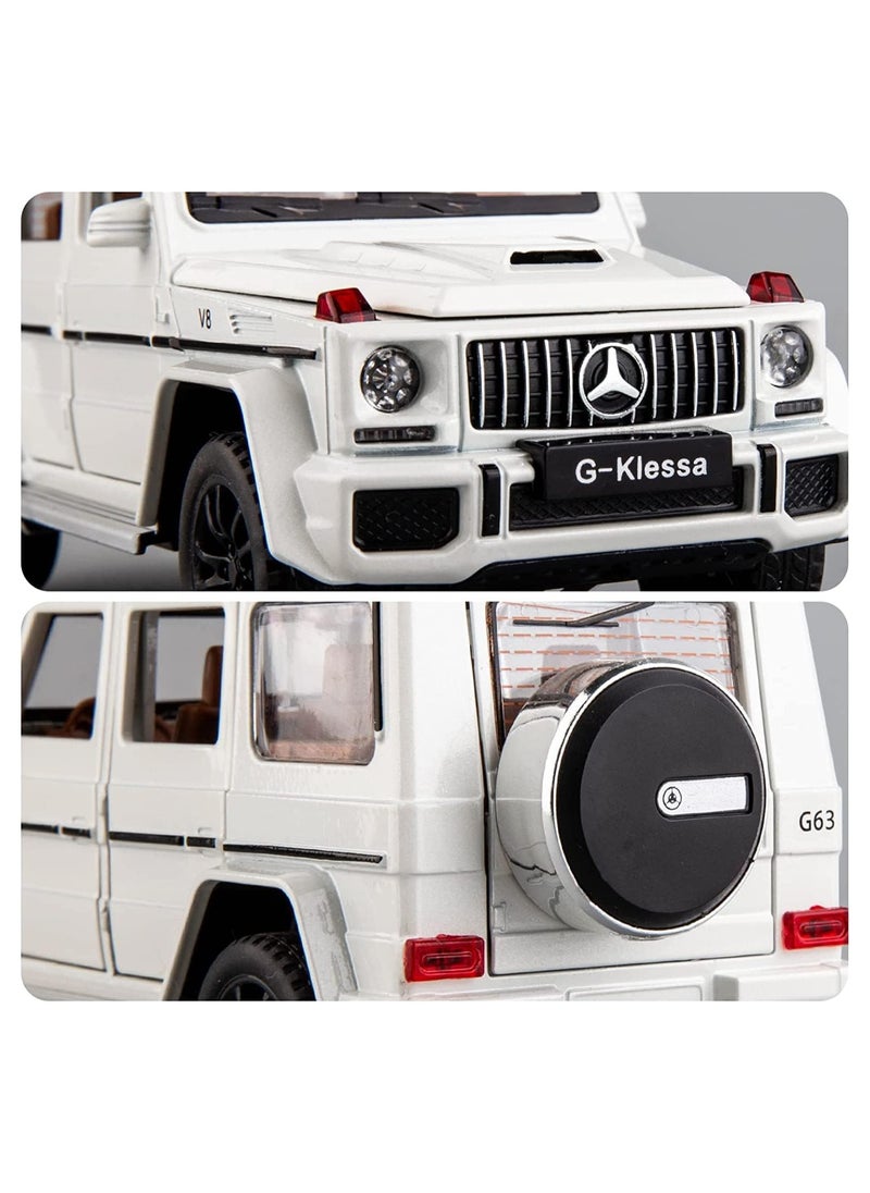 Mercedes Benz G63 AMG 1:24 Scale Diecast Model Car - Zinc Alloy Pull Back Toy with Sound and Light for Kids, Boys, Girls Gift (White)