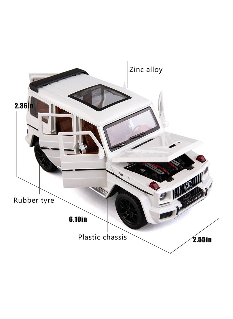 Mercedes Benz G63 AMG 1:24 Scale Diecast Model Car - Zinc Alloy Pull Back Toy with Sound and Light for Kids, Boys, Girls Gift (White)