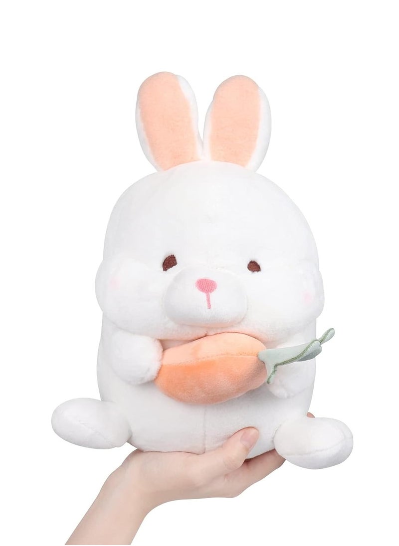 Bunny Plush Toy Stuffed Rabbit, Animal Doll White with Carrot, Realistic Cuddly Cartoon Soft for Kids Birthday Decoration Gift