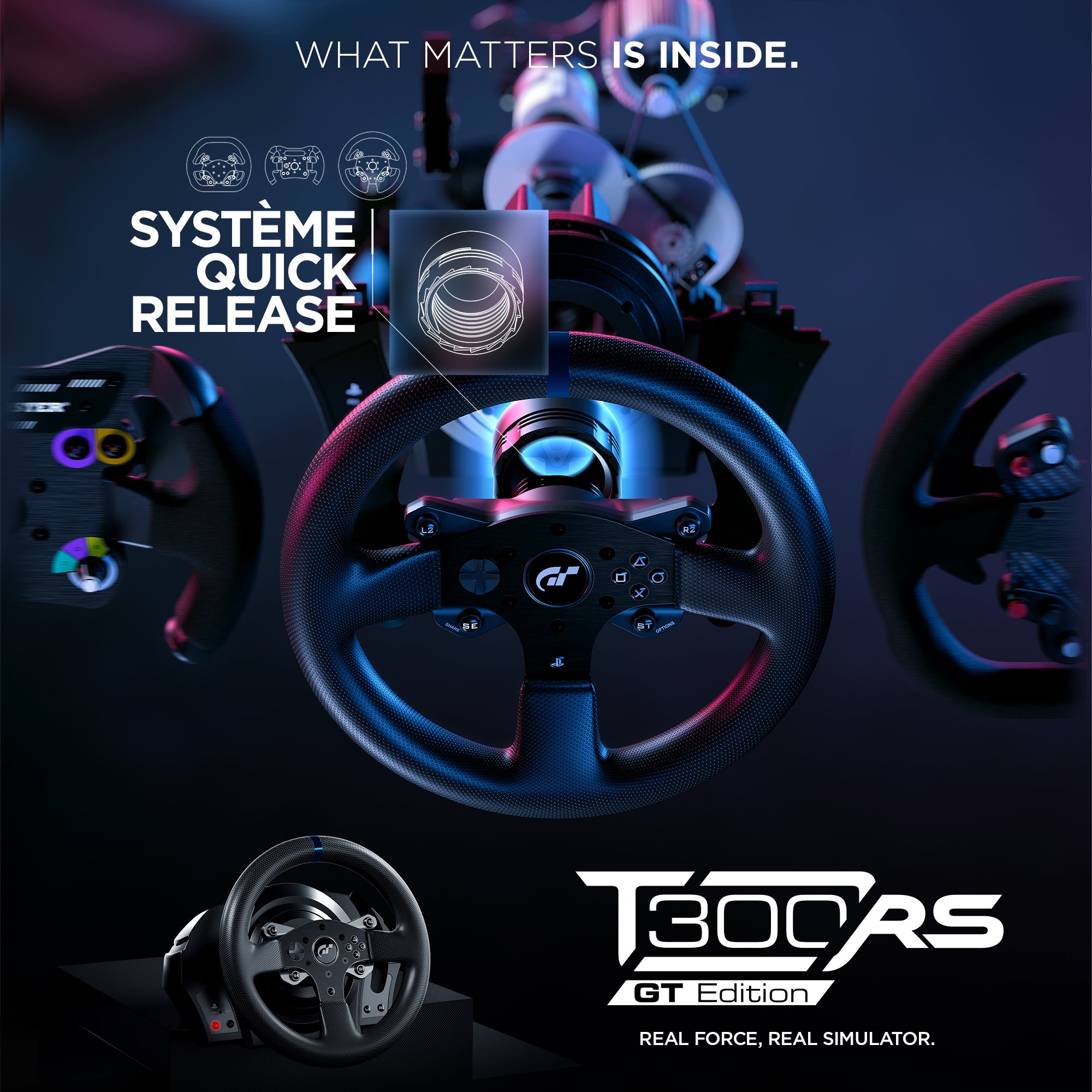 Thrustmaster T300RS GT, Racing Wheel and 3 Pedals, PS4 and PC, REALSIMULATOR Force Feedback, Brushless Motor, Dual-Belt System, Magnetic Technology, Interchangeable Wheel, works with PS5 Games