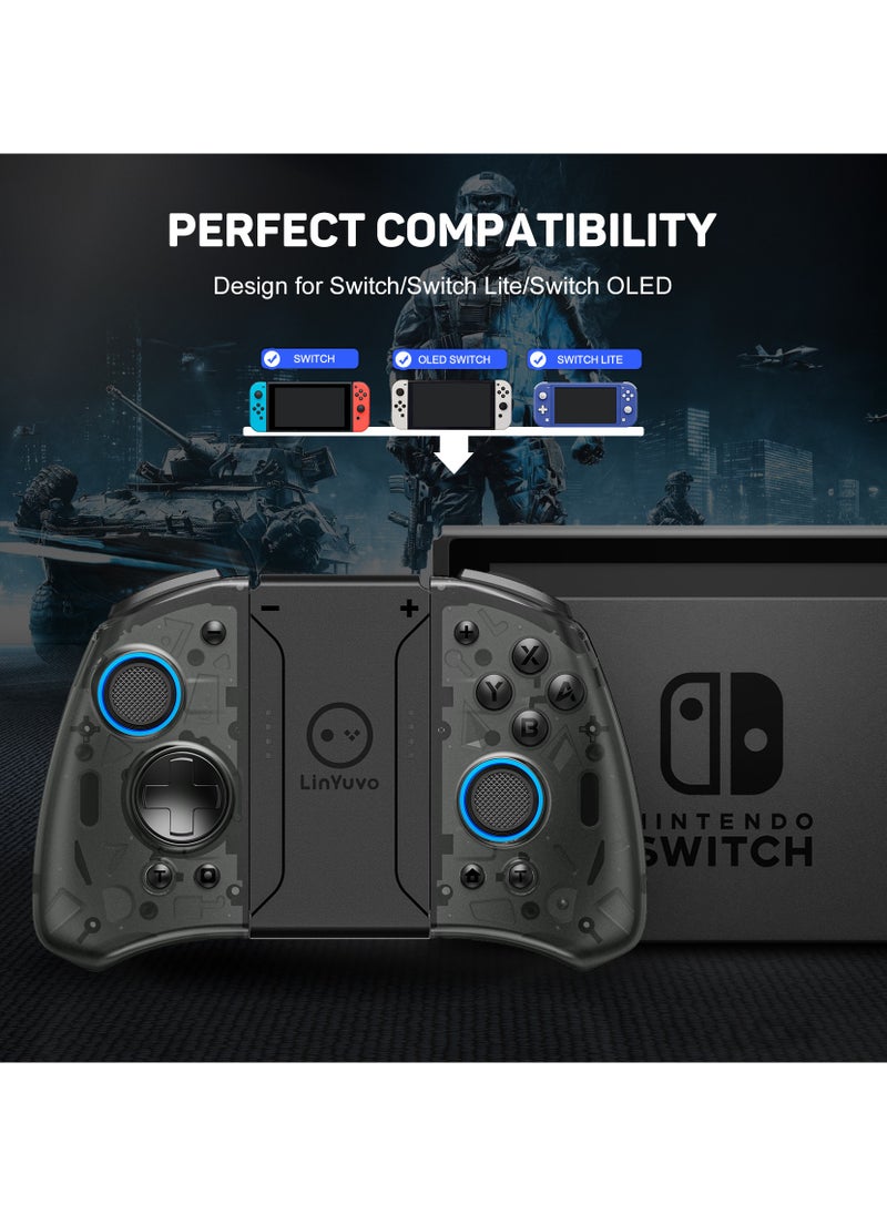 Professional Gamepad LinYuvo Joycon Bluetooth Game Controller Compatible with Switch, Switch Lite, Switch OLED 8 Colors RGB Light Six-Axis Gyroscope Turbo Function Adjustment Dual Vibration Wake-Up Function Motion Control Metal Joystick Black