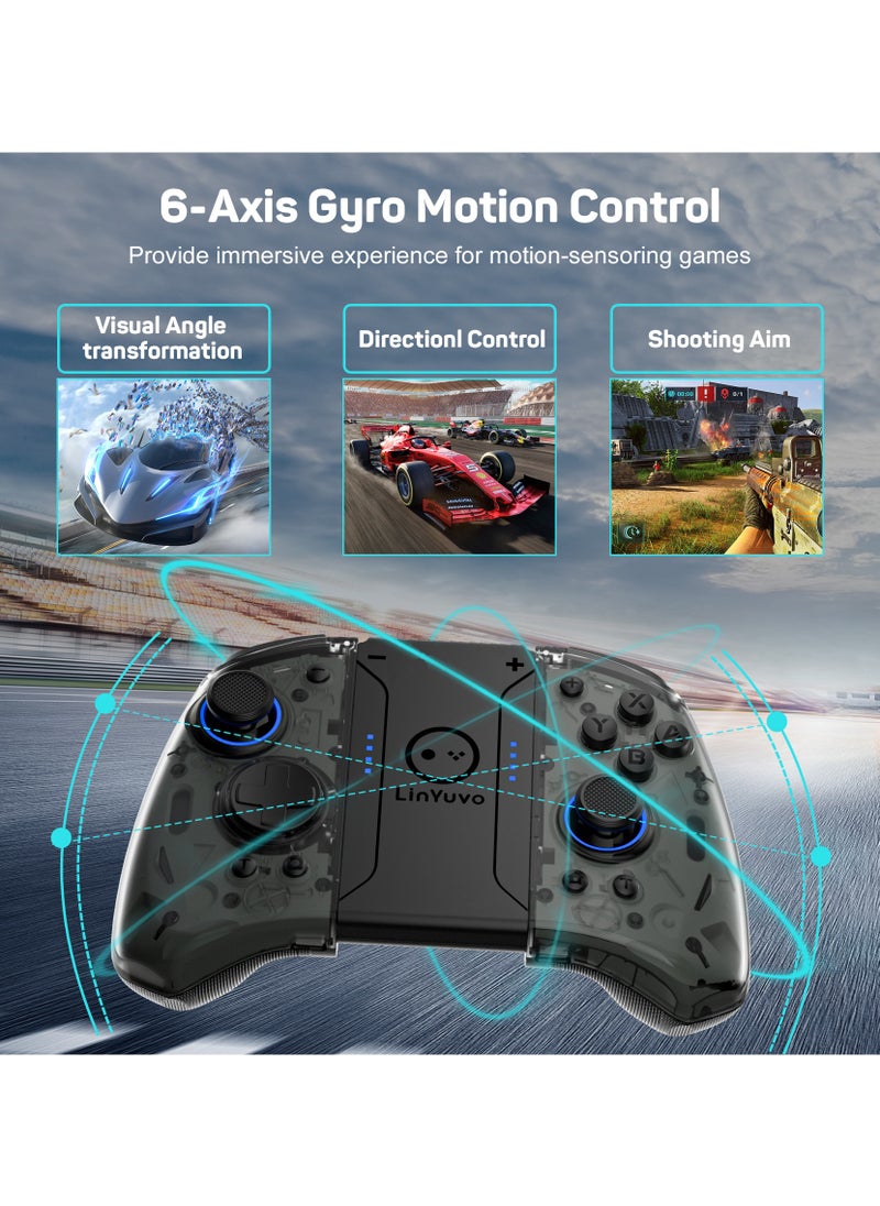 Professional Gamepad LinYuvo Joycon Bluetooth Game Controller Compatible with Switch, Switch Lite, Switch OLED 8 Colors RGB Light Six-Axis Gyroscope Turbo Function Adjustment Dual Vibration Wake-Up Function Motion Control Metal Joystick Black