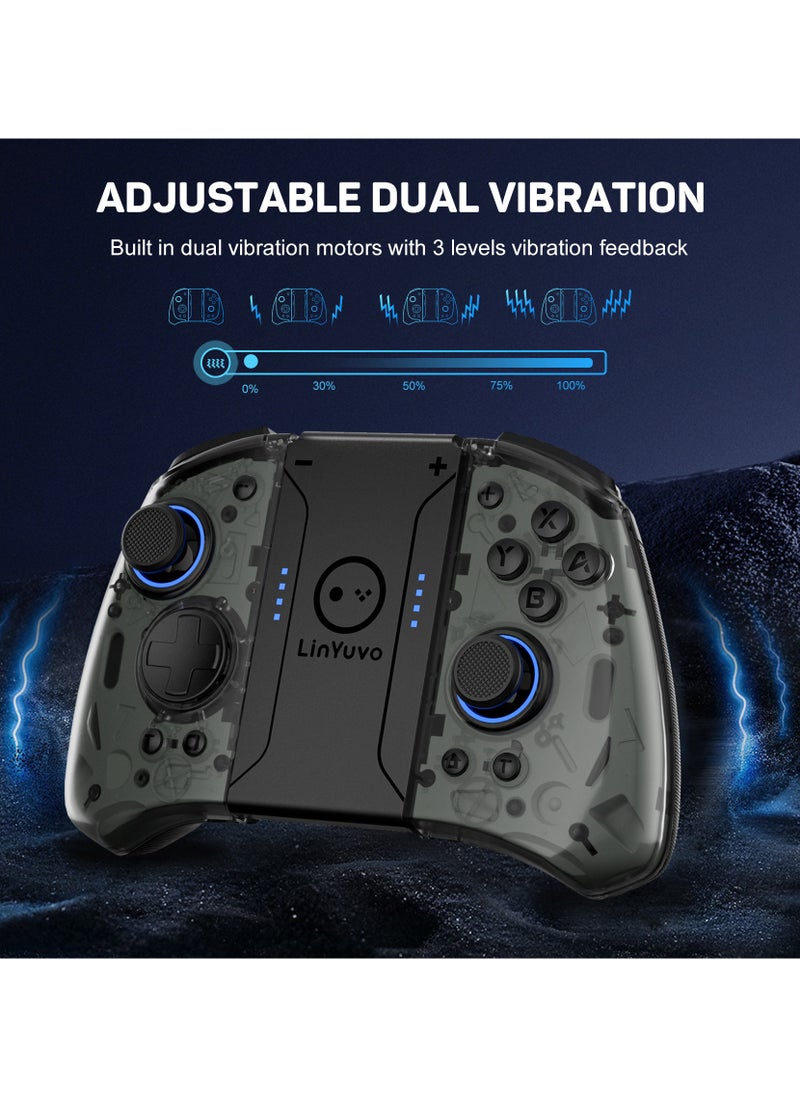 Professional Gamepad LinYuvo Joycon Bluetooth Game Controller Compatible with Switch, Switch Lite, Switch OLED 8 Colors RGB Light Six-Axis Gyroscope Turbo Function Adjustment Dual Vibration Wake-Up Function Motion Control Metal Joystick Black