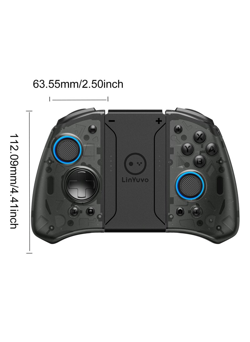 Professional Gamepad LinYuvo Joycon Bluetooth Game Controller Compatible with Switch, Switch Lite, Switch OLED 8 Colors RGB Light Six-Axis Gyroscope Turbo Function Adjustment Dual Vibration Wake-Up Function Motion Control Metal Joystick Black