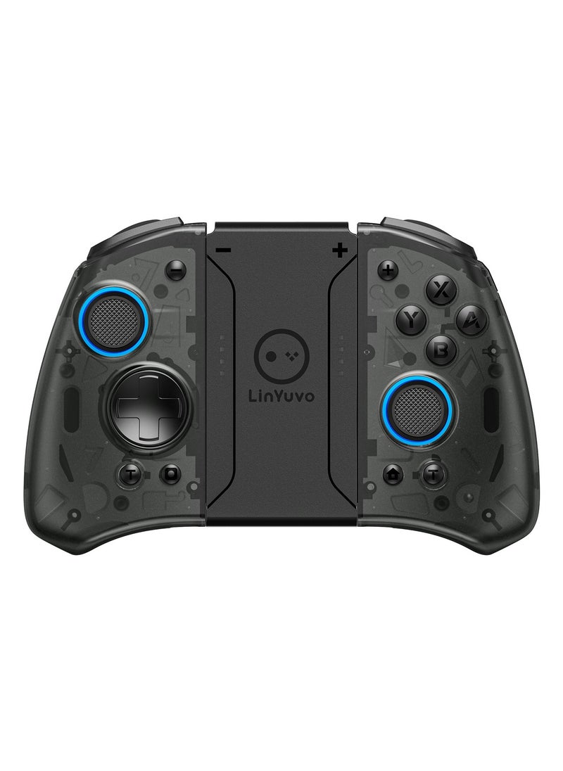 Professional Wireless Gamepad LinYuvo Joycon Bluetooth Game Controller Compatible with Switch, Switch Lite, Switch OLED 8 Colors RGB Light Six-Axis Gyroscope Turbo Function Adjustment Dual Vibration Wake-Up Function Motion Control Metal Joystick Black