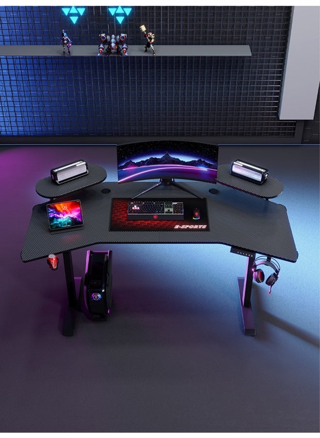 Multifunctional Adjustable Height Gaming Desk with RGB LED Lights, Wireless Remote, Handle Rack, Cup Holder, USB Socket and Headphone Hook 160 CM