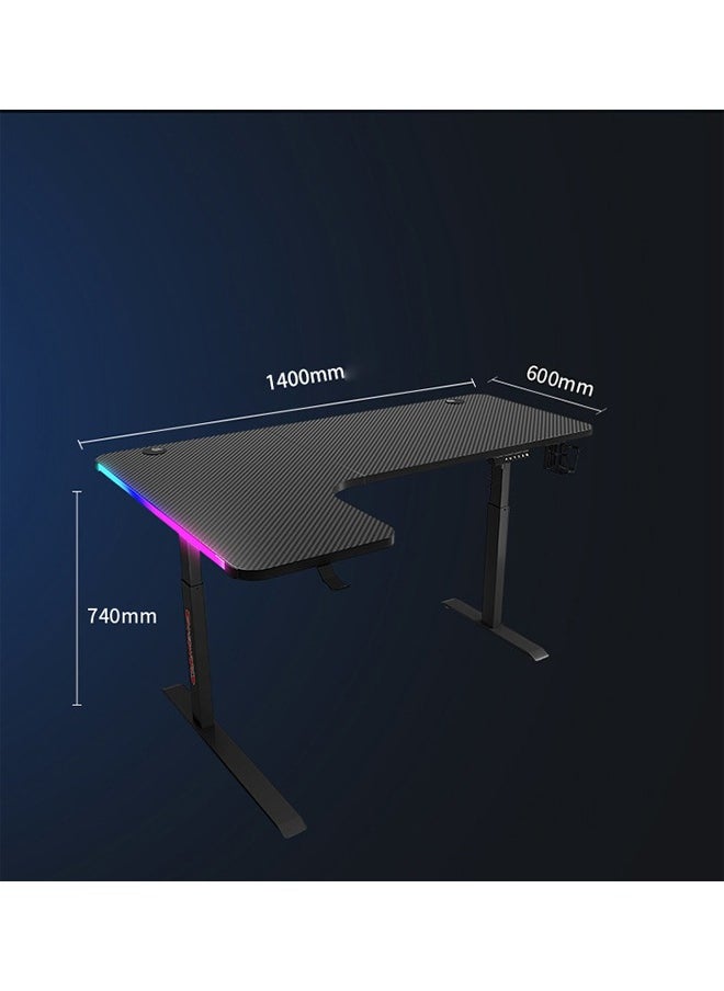 Multifunctional Adjustable Height Gaming Desk with RGB LED Lights, Wireless Remote, Handle Rack, Cup Holder, USB Socket and Headphone Hook 140 CM