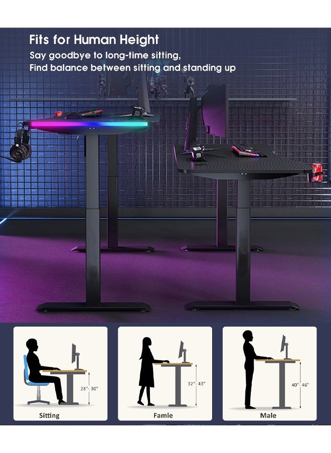 Multifunctional Adjustable Height Gaming Desk with RGB LED Lights, Wireless Remote, Handle Rack, Cup Holder, USB Socket and Headphone Hook 120 CM