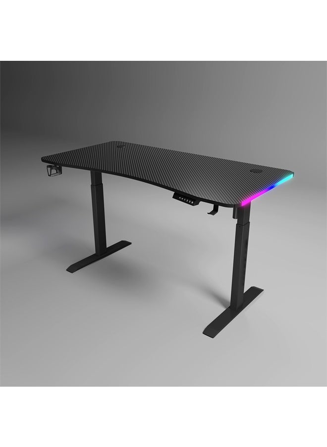 Multifunctional Adjustable Height Gaming Desk with RGB LED Lights, Wireless Remote, Handle Rack, Cup Holder, USB Socket and Headphone Hook 120 CM