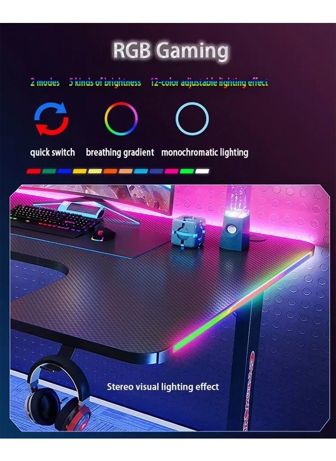 Ergonomic Gaming and Computer Desk with LED Lights 140 CM