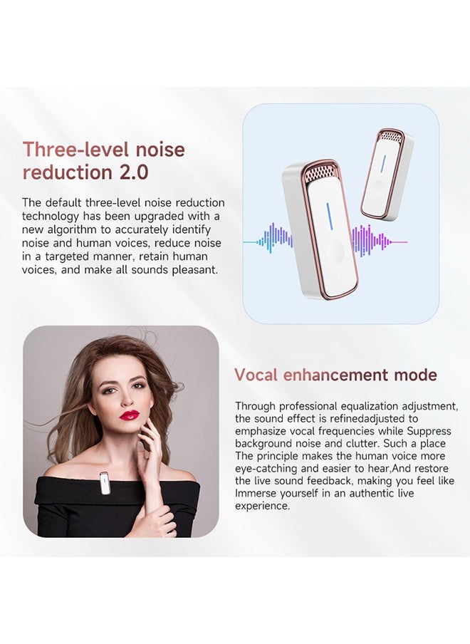 Wireless Lavalier Microphone for iPhone 15 & Android (2TX+1RX+Charging Case), USB C Mini Lapel Clip Mic, Noise Cancellation, 70ft, 8H Battery for Video Recording/Vlog/Interview, Rose Gold