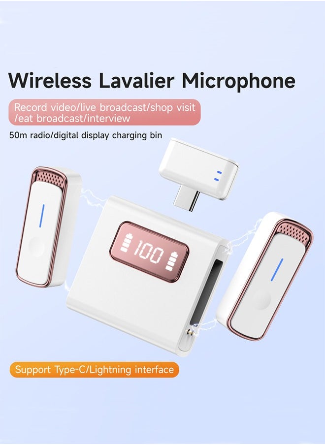 Wireless Lavalier Microphone for iPhone 15 & Android (2TX+1RX+Charging Case), USB C Mini Lapel Clip Mic, Noise Cancellation, 70ft, 8H Battery for Video Recording/Vlog/Interview, Rose Gold