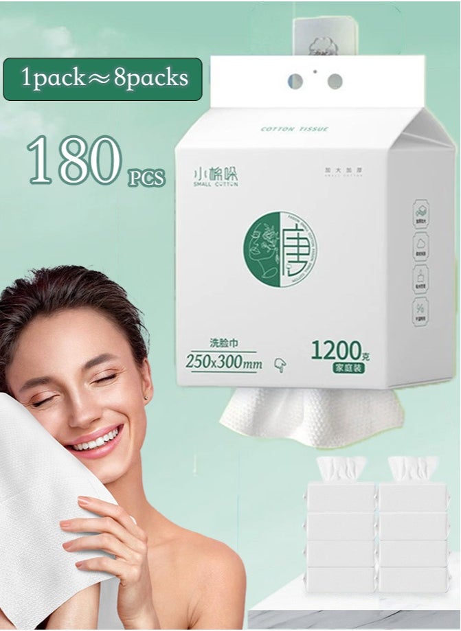 180 PCS Hanging Disposable Face Towels, 25cm×30cm Ultra Thick Gentle Exfoliation Disposable Face Towelette, Biodegradable Makeup Remover Dry Wipes , Super Soft Clean Facial Towels Wash Cloth for Sensitive Skin,1 Pack,1200g