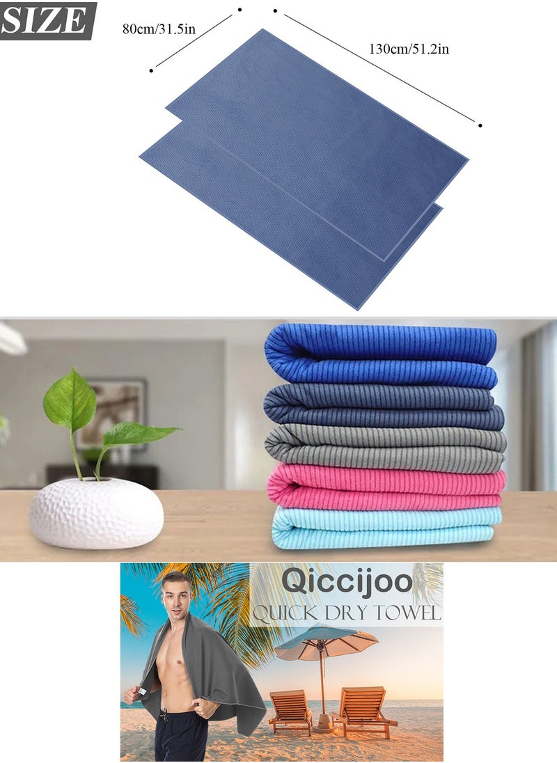 Qiccijoo Quick Dry Towel Turkish Beach Towel Oversized 130*80cm/51.2*31.5in Microfiber Towel Super Absorbent, Travel & Sports & Camping Towel Gym Towel Yoga Towel（Dark Blue）