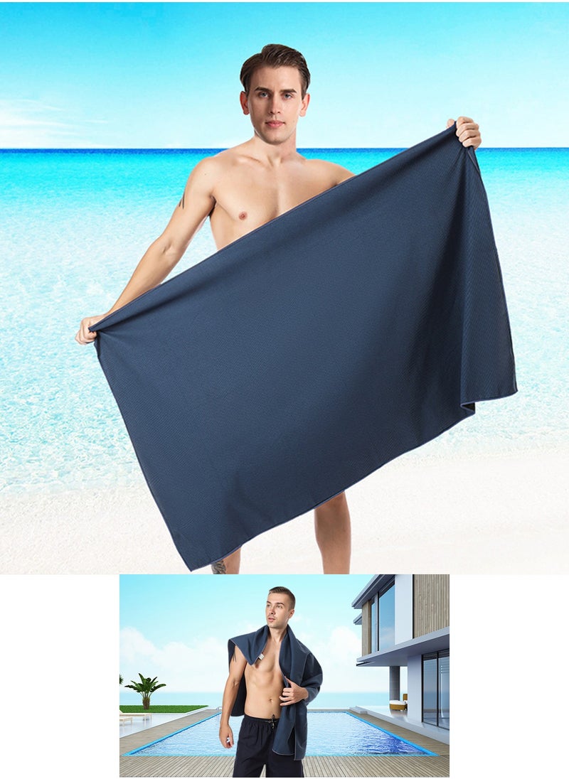 Qiccijoo Quick Dry Towel Turkish Beach Towel Oversized 130*80cm/51.2*31.5in Microfiber Towel Super Absorbent, Travel & Sports & Camping Towel Gym Towel Yoga Towel（Dark Blue）