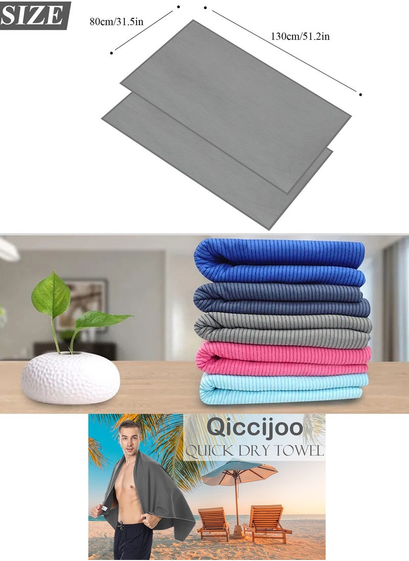 Qiccijoo Quick Dry Towel Turkish Beach Towel Oversized 130*80cm/51.2*31.5in Microfiber Towel Super Absorbent, Travel & Sports & Camping Towel Gym Towel Yoga Towel（Grey）