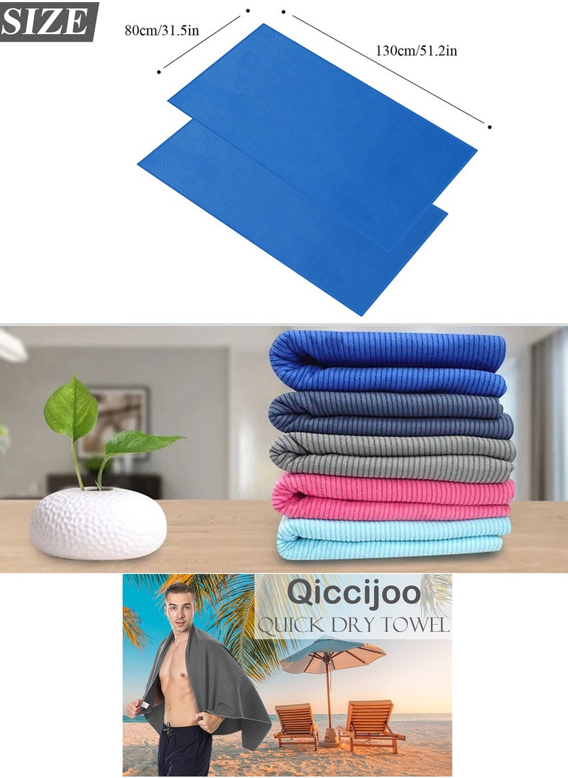 Qiccijoo Quick Dry Towel Turkish Beach Towel Oversized 130*80cm/51.2*31.5in Microfiber Towel Super Absorbent, Travel & Sports & Camping Towel Gym Towel Yoga Towel（Blue）