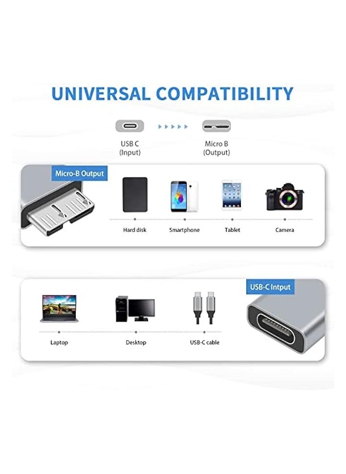 USB C to Micro B Adapter, Type C to Micro B Cable Adapter, 2Pack Micro B to USB C 3.1 Gen2 Adapter for Hard Drive Cable, USB C Hard Drive Cable Adapter for USB 3.0 External Portable SSD HDD