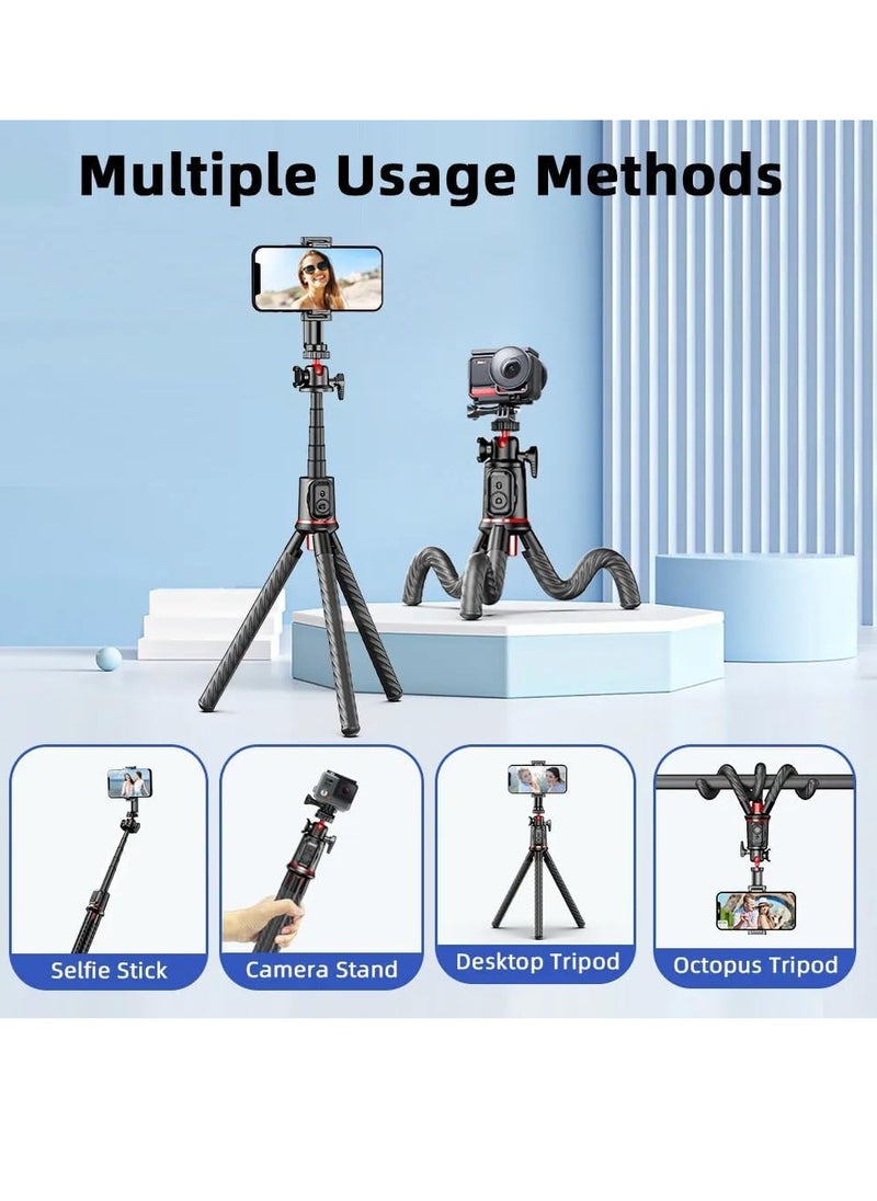 Flexible Octopus Phone Tripod Stand with Remote Control for Smartphone & Camera – Ideal for Livestreaming, Vlogging, Photography, and Video Recording - Black