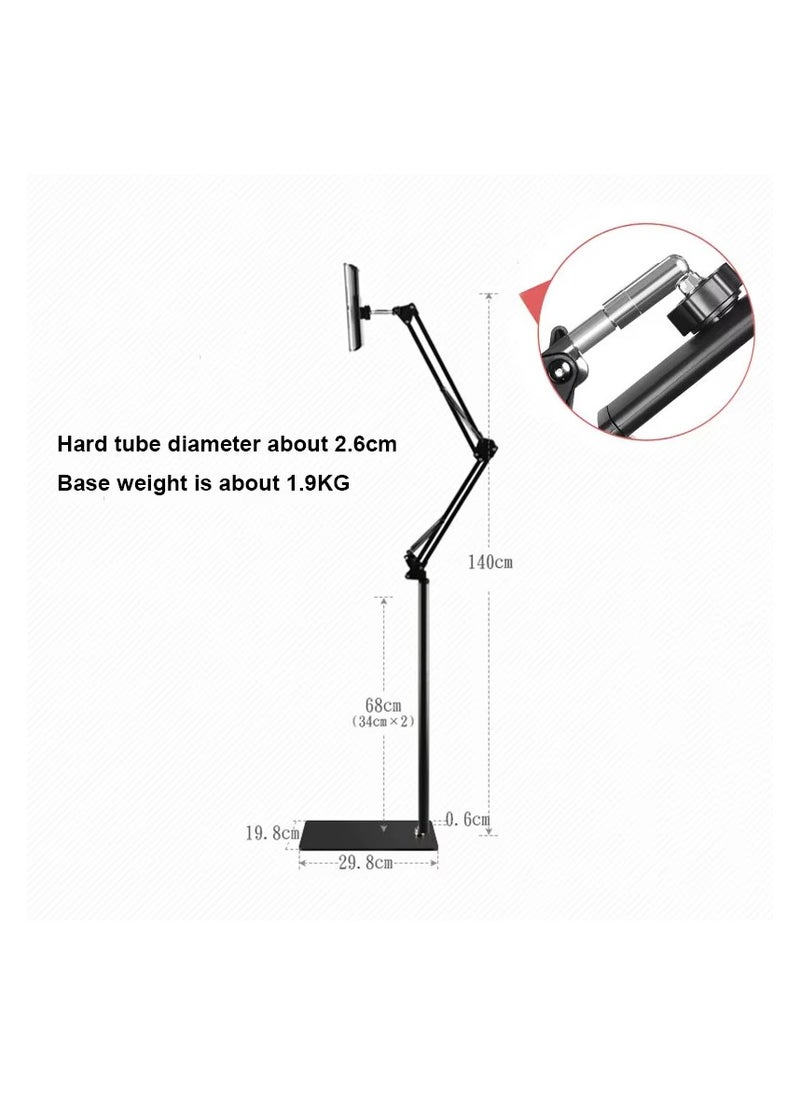 iPad Tripod Stand, Height Adjustable Foldable Floor Tablet Cradle Bracket Tripod Stand for Apple iPad, iPad Mini and All Other 4-12.9 Inch