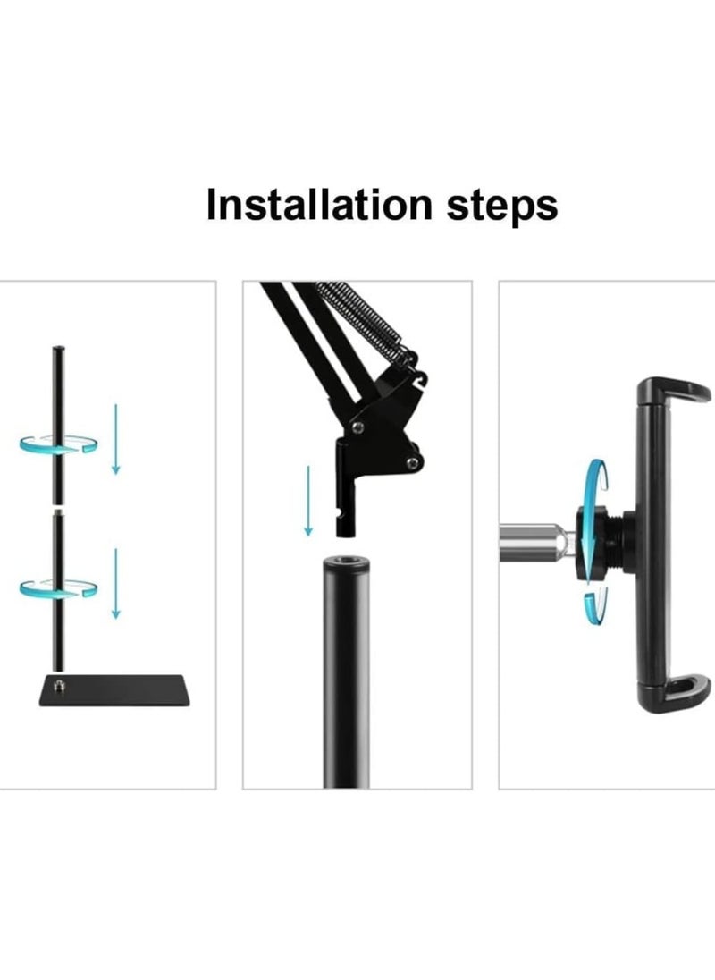 iPad Tripod Stand, Height Adjustable Foldable Floor Tablet Cradle Bracket Tripod Stand for Apple iPad, iPad Mini and All Other 4-12.9 Inch