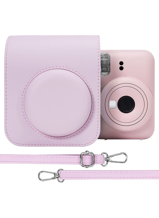 PU Leather Camera Case for Fujifilm Instax Mini 12 Instant Camera ,Protective Camera Cover with Adjustable Shoulder Strap - Blossom Pink