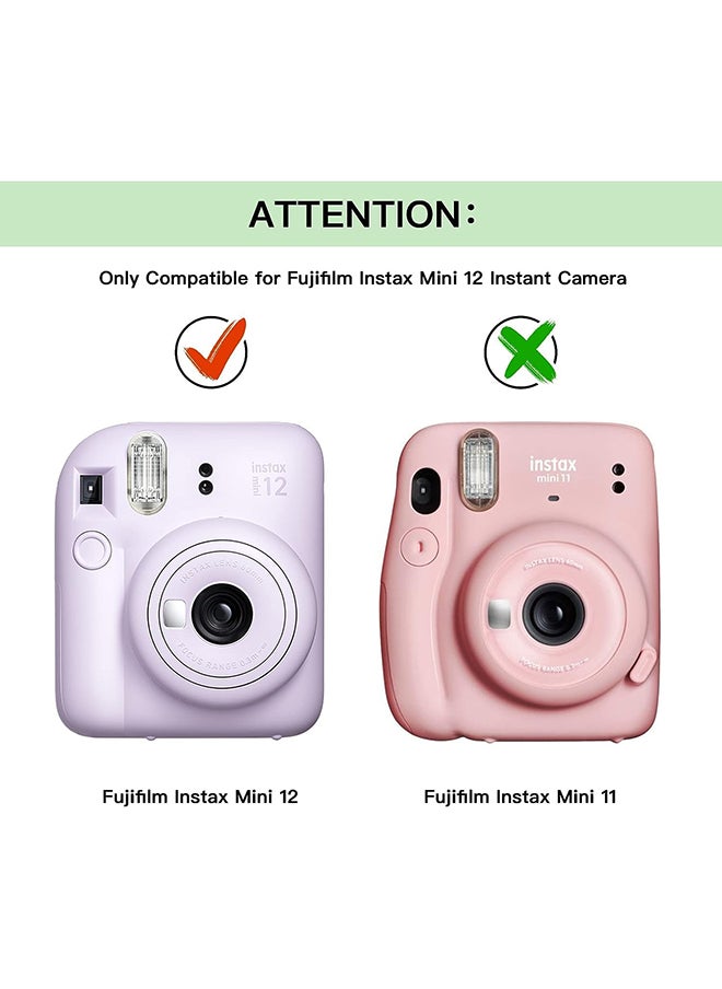 PU Leather Camera Case for Fujifilm Instax Mini 12 Instant Camera ,Protective Camera Cover with Adjustable Shoulder Strap - Blossom Pink