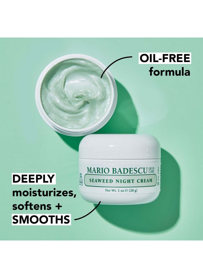 Mario Badescu Seaweed Night Cream for Women Anti Aging Oil-Free Moisturizer with Collagen & Sodium Hyaluronate, Ideal for Combination, Oily or Sensitive Skin, Moisturizes & Smooths Skin, 1 Fl Oz