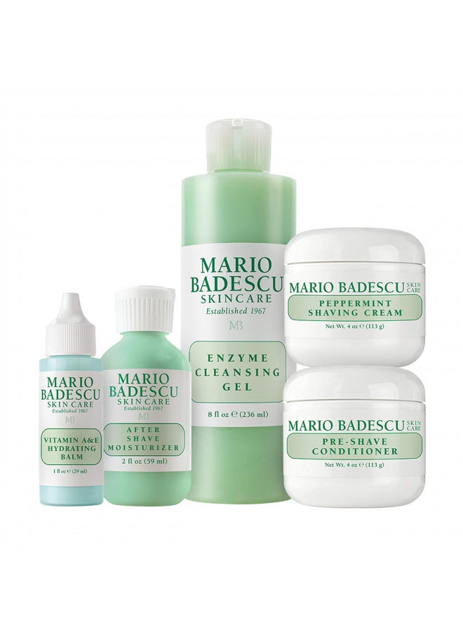 Mario Badescu The Executive Collection for Men, Skin Care Gift Set with Pre Shave Conditioner, Shaving Cream, Vitamin A Hydrating Balm, After Shave Moisturizer, and Enzyme Cleansing Gel