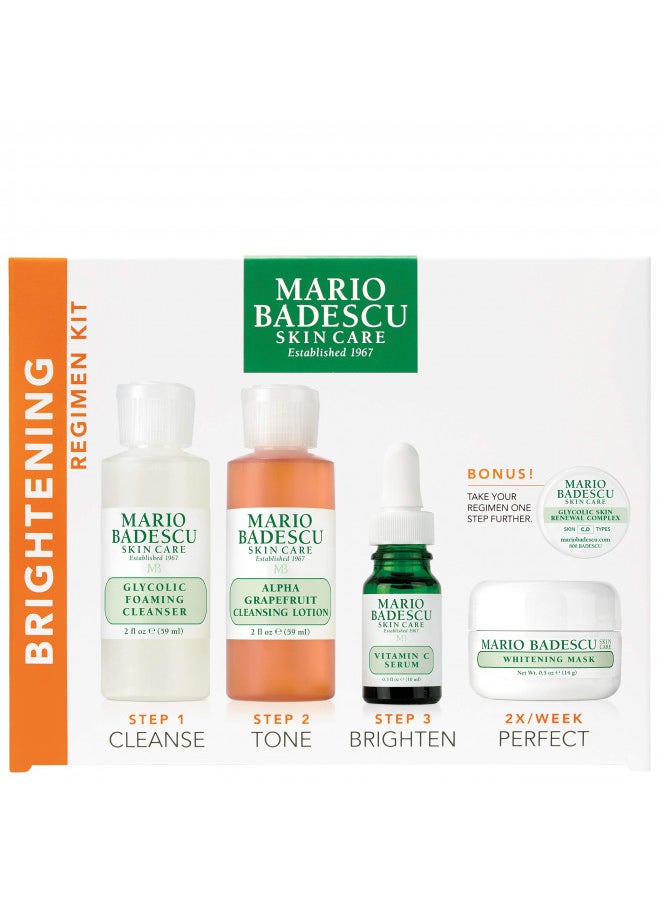 Mario Badescu The Brightening Kit, 5 Piece Kit With Glycolic Foaming Cleanser, Alpha Grapefruit Cleansing Lotion, Vitamin C Serum, Whitening Mask & Glycolic Skin Renewal Complex