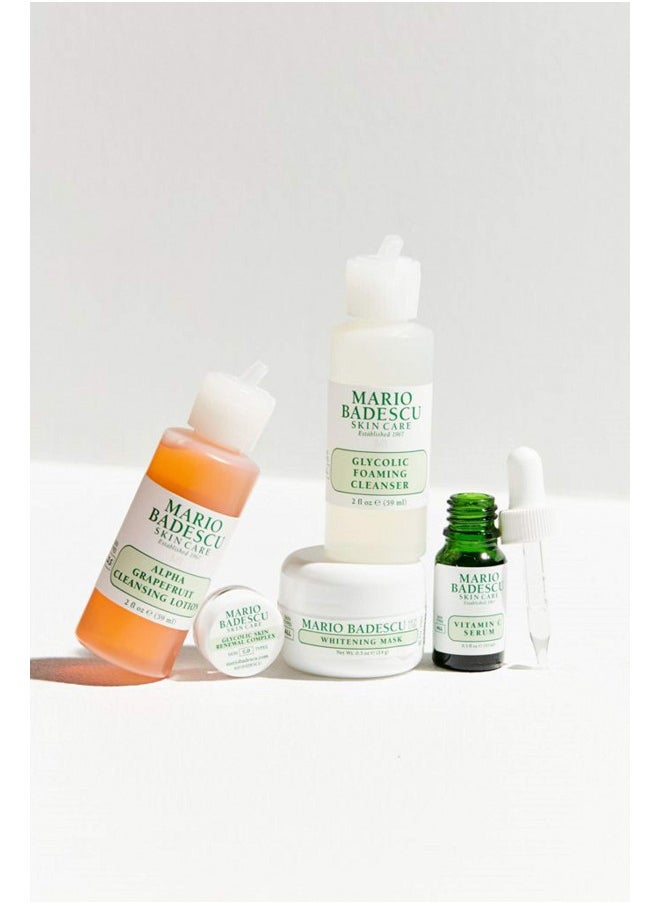 Mario Badescu The Brightening Kit, 5 Piece Kit With Glycolic Foaming Cleanser, Alpha Grapefruit Cleansing Lotion, Vitamin C Serum, Whitening Mask & Glycolic Skin Renewal Complex