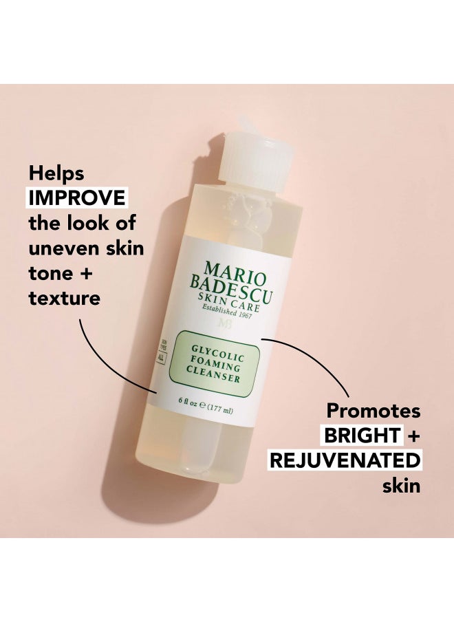 Mario Badescu Glycolic Foaming Cleanser for All Skin Types| Exfoliating Face Wash with Glycolic Acid & Aloe Vera| Visibly Evens Skin Tone & Texture | 6 Fl Oz (Pack of 1)