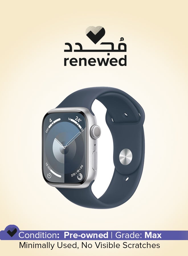 Renewed - Series 9 GPS 45mm Aluminium Case With Storm Blue Sport Band Silver