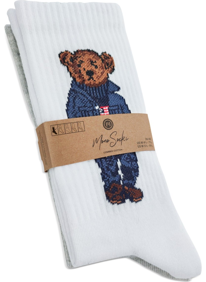 2 Pack Blue Teddy Bear Teddy Bear Patterned Tennis Socks