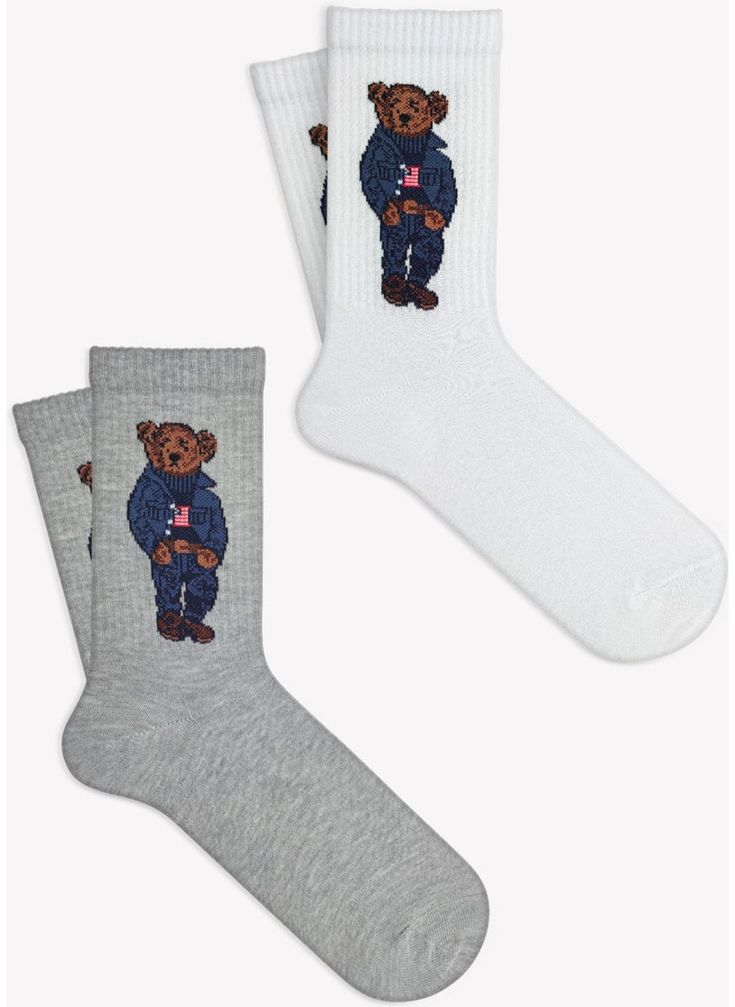 2 Pack Blue Teddy Bear Teddy Bear Patterned Tennis Socks