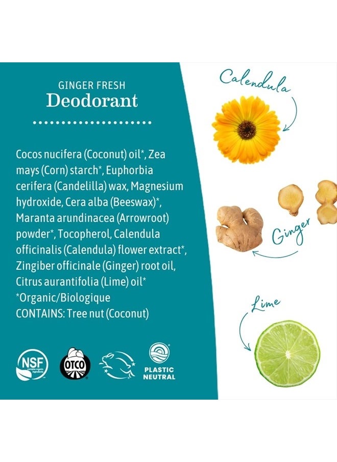 Ginger Fresh Deodorant | Safe for Sensitive Skin, Pregnancy and Breastfeeding, Contains Organic Ginger and Lime, No Baking Soda or Aluminum, 2.65-Ounce