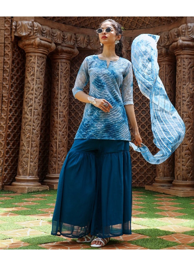 Women's Indigo Blue Tie-Dye Kurti With Palazzo And Dupatta