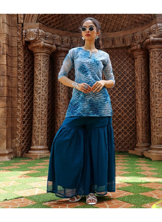 Women's Indigo Blue Tie-Dye Kurti With Palazzo And Dupatta