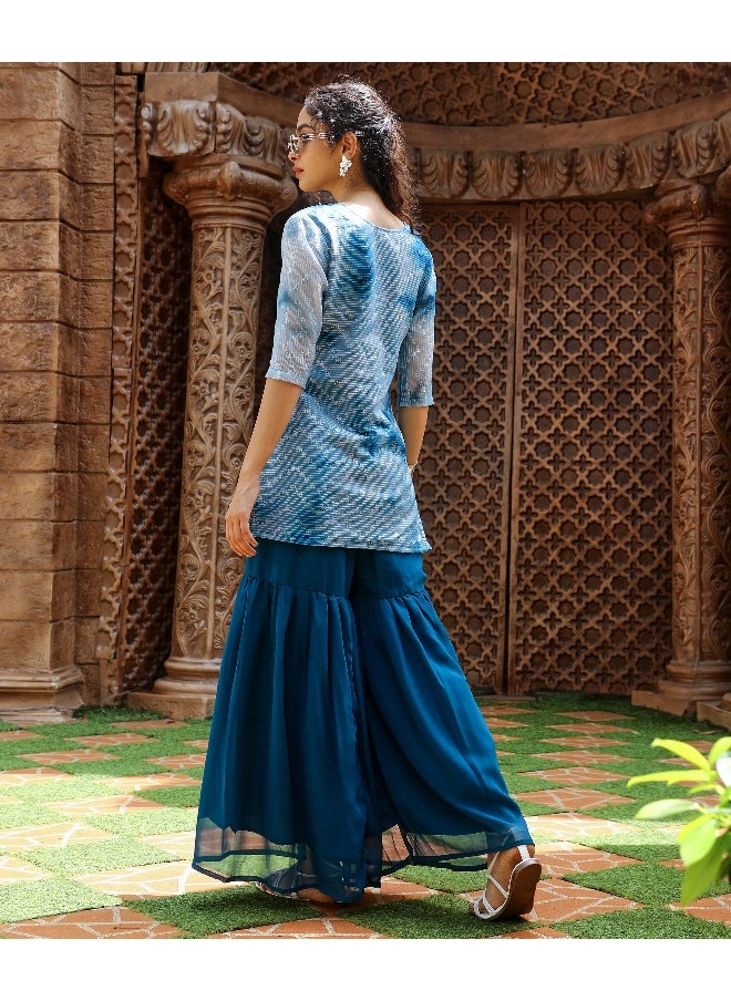 Women's Indigo Blue Tie-Dye Kurti With Palazzo And Dupatta