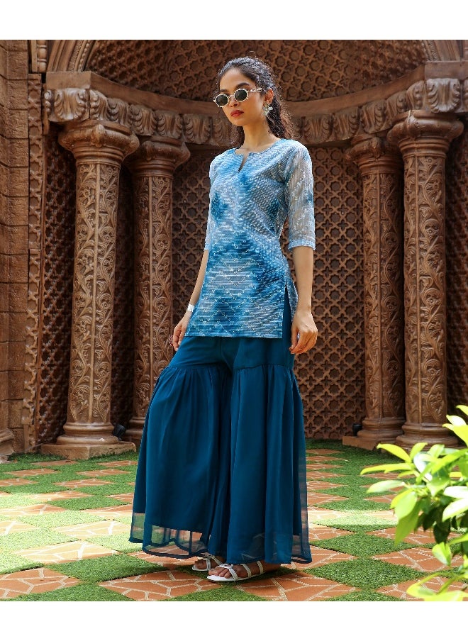 Women's Indigo Blue Tie-Dye Kurti With Palazzo And Dupatta