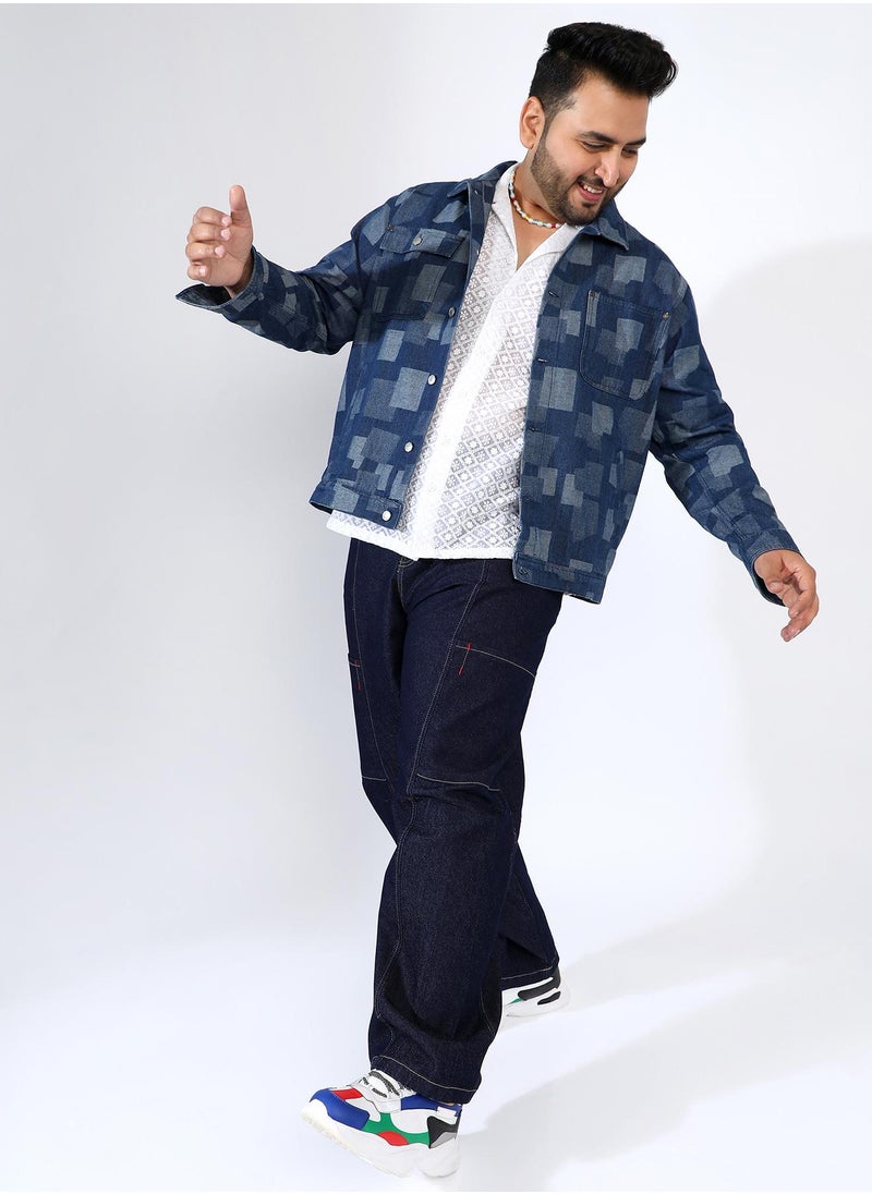 Men's Navy Blue Block Denim Jacket