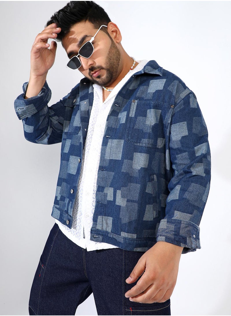 Men's Navy Blue Block Denim Jacket