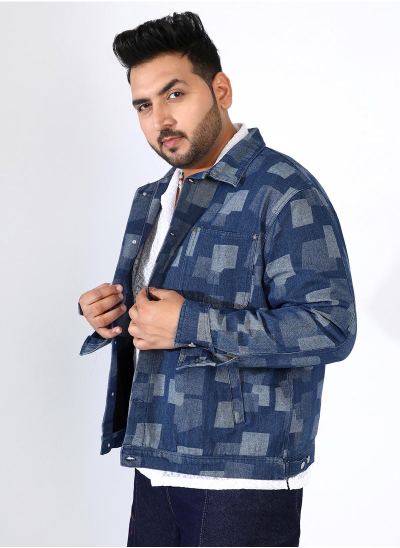 Men's Navy Blue Block Denim Jacket