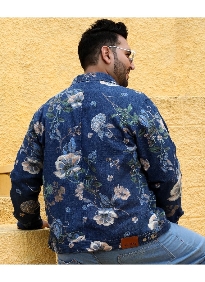 Men's Navy Blue Botanical Denim Jacket