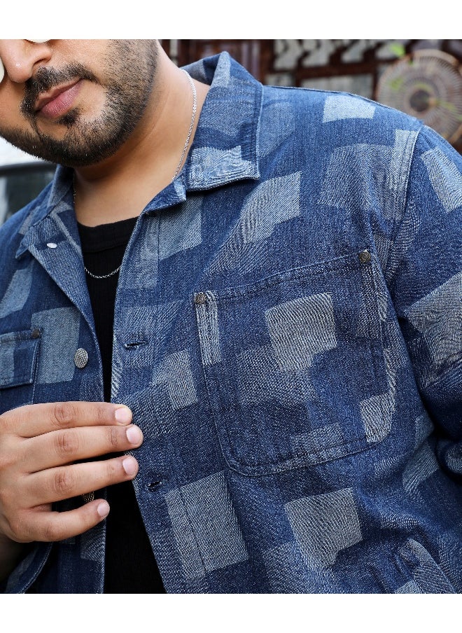 Men's Navy Blue Block Denim Jacket