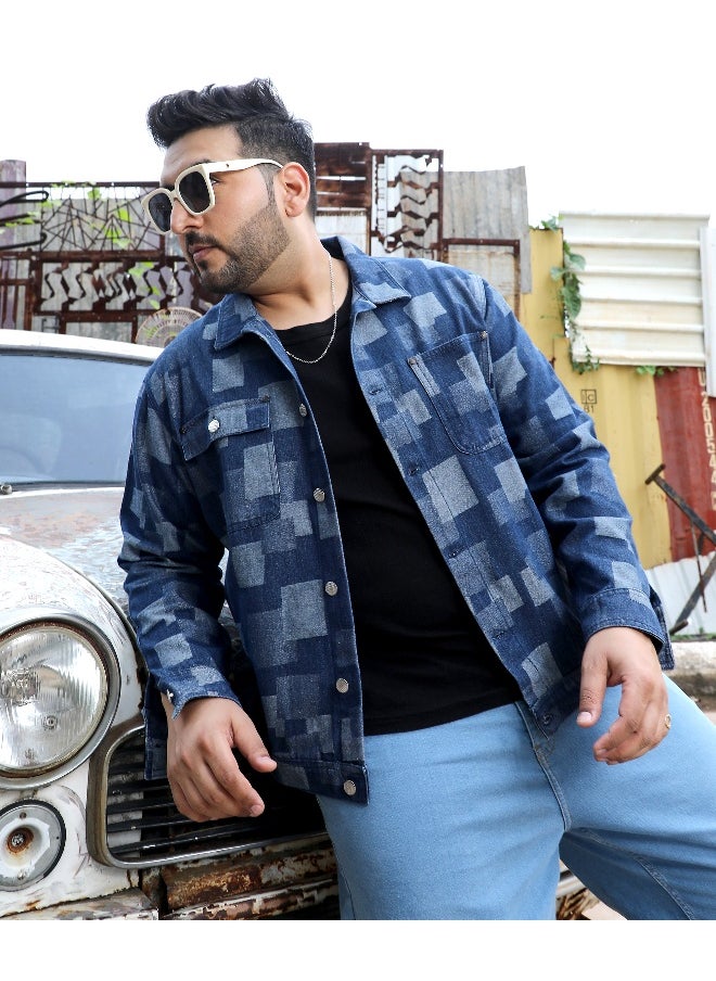 Men's Navy Blue Block Denim Jacket